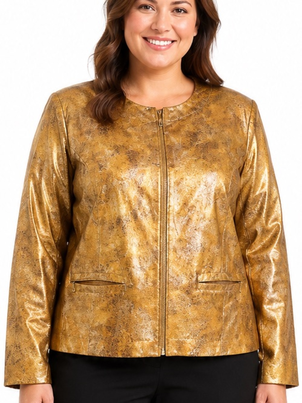 JM Collection Textured Zipper Jacket